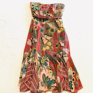 Nanette Lepore dress Women's 6 pink silk strapless fairycore boho floral